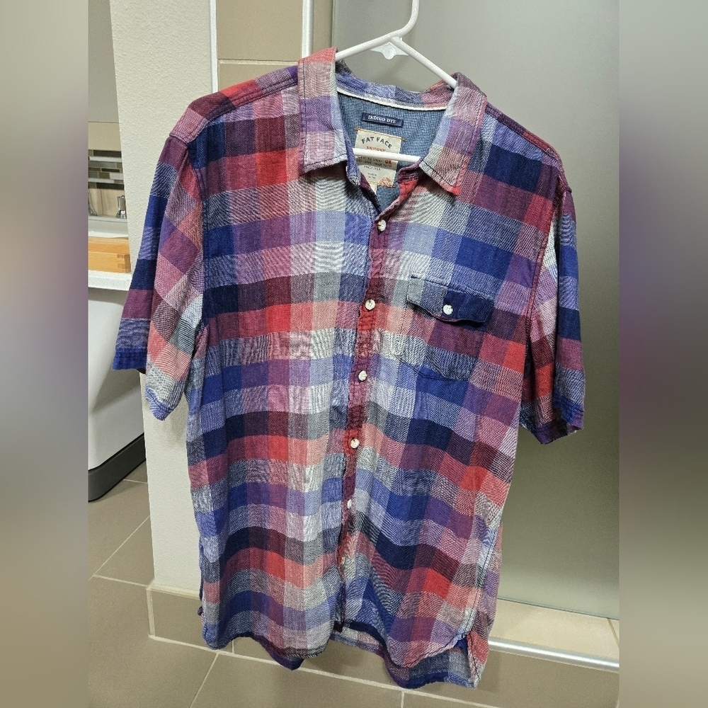 Fat Face Button Up Cotton Plaid XL Gorpcore  Heritage Travel Beach EUC Hike Trip - Picture 7 of 11